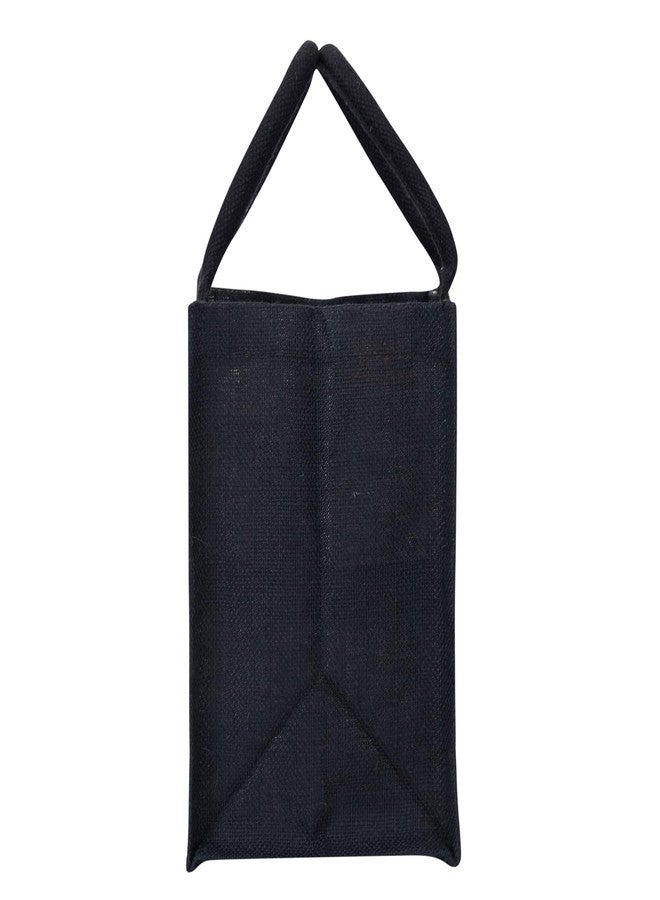 Jute Cottage Jute Bags for Lunch for Men | Jute Bags with Zip | Jute Tote Bag | Jute Tiffin Bags | Printed Jute Bag | Jute Carry Bag, Black - Image 3
